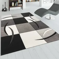 Paco Home Designer Teppich mit Konturenschnitt Muster Kariert in Schwarz Weiss Grau, Grösse:60x110 cm