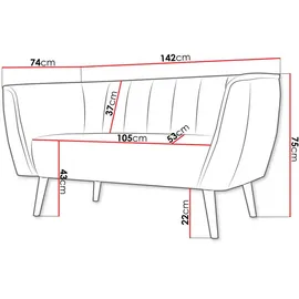 Mirjan24 Sofa Pas 2, Holzkonstruktion, 142x74x75 cm, 2-Sitzer rosa