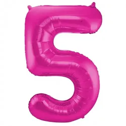 Folat XL Folienballon Zahl 5 in magenta, 86 cm, 1 Stück, Helium Ballon(unbefüllt) - Luftballon