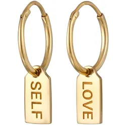 Elli Creolen Plättchen Wording LOVE SELF 925 Sterling Silver   Damen 