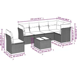 vidaXL Gartensofa-Set 7-tlg. grau Polyrattan