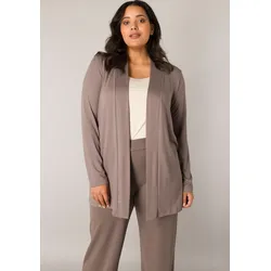 Strickjacke BASE LEVEL CURVY, Damen, Gr. 52, grau (taupe), Feinstrick, Obermaterial: 94% Viskose, 6% Elasthan, unifarben, Basic, figurumspielend ca. Mitte Oberschenkel, Langarm eingesetzt abgesteppt, Strickjacken, im verschlusslosen Design