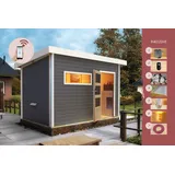 Saunahaus Gartensauna JOOST 2 grau SPARSET 337x231cm Karibu +HUUM WIFI Steuerung