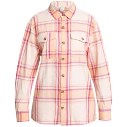 Langarmhemd ROXY "Let It Go Flannel", Damen, Gr. XS, US-Größen, orange (dusty coral decke plaid), 100% Baumwolle, Langarm, Hemden