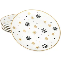 6x Stars schwarz & gold Kuchenteller Steingut 6 Pers. Dessertteller Weihnachten