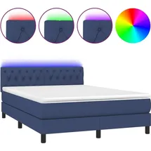 vidaXL Boxspringbett mit Matratze & LED Blau 140x200 cm Stoff