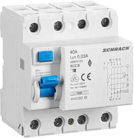 Schrack FI-Schutzschalter, AMPARO, 40A, 4-polig, 30mA, Typ B AR874103—