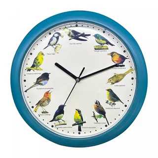 HERZBERG Herzberg, HG03718-BLU, Blaue Vogelgesang-Uhr, Singende Uhr, beruhigende Melodien, vielfältige Vogelsymphonie, lehrreich für Kinder, einfache Installation, langlebiges PP-Material